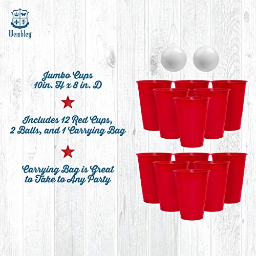 Wembley Oversized Beer Pong Party Drinking Game with 12 Big Cups, 2 Balls & Carrying Bag