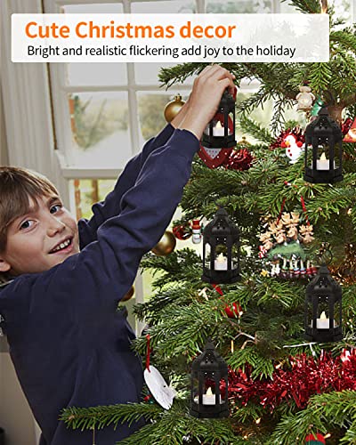 Shymery Mini Lantern With Flickering Led Candles,Vintage Black Decorative Hanging Candle Lanterns For Halloween,Wedding Decorations,Christmas,Table Centerpiece,Battery Included（Set Of 6） #TOP6