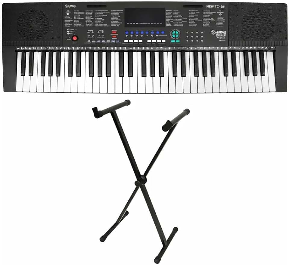 Teclado Musical Spring TC-161 61 Teclas com Sensibilidade + Suporte em X Reforçado + Estante de Partitura + Fonte Bivolt- Kit Completo .Teclado Digital Profissional USB MIDI