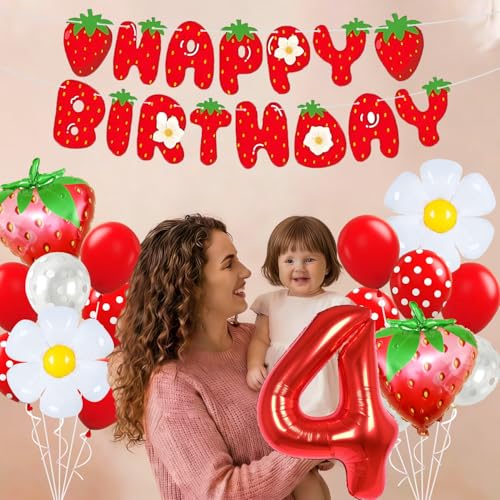 Ballons d'anniversaire fraise en latex résistant hélium