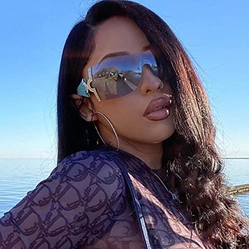 HMRGLMIE-Rimless Sunglasses Women Men Punk Rhinestone One Piece Goggle Sun Glasses Feminino De Sol Gafas UV4004