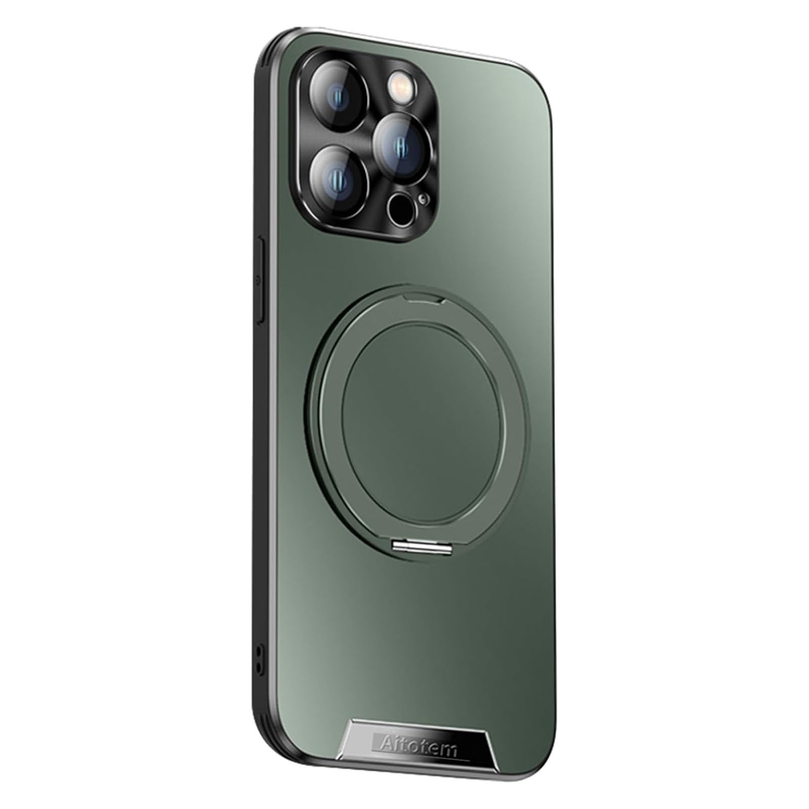Coque iPhone 14 Pro Max verte en silicone rigide avec support magnétique et protection d'objectif - 8