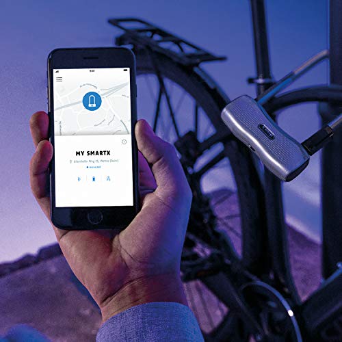 Abus SmartX 84521 770A - Candado para Bicicleta con Bluetooth y Alarma (100 db) - Smartphone iOS y Android - Nivel de Seguridad 15 - con Soporte - Azul