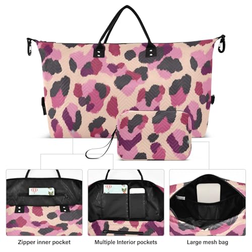 Large Travel Duffel Bag Sports Tote Gym Bag Overnight Weekender Bags Cute Leopard Carry On Luggage with Toiletry Bags2