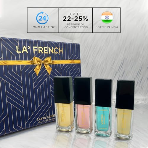 Image of La French Unisex Perfume Gift Set For Men & Women: 4X15ml | Virtue, Intense, Explore & Elixir | Long Lasting Eau De Parfum for Him and Her | Perfumes Gift Set for Couple.
