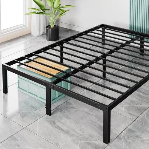 Majnesvon Metal Platform Bed Frames with Storage Space Under Base, Heavy Duty Metal Bed Frame with Sturdy Steel Slat Support, No Box Spring Needed, Noise Free, Easy As sembly (Queen)
