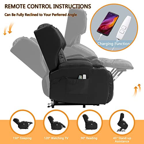 VUYUYU Big Lift Chairs Recliners for Elderly with Massage and Heating, Overstuffed Power Lift Recliner Chair, PU Leather Lazy Sofa Chairs for Living Room, 2 Remote Control/USB Port/Cup Holders - Thumbnail 5