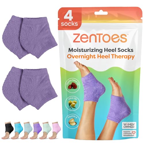 ZenToes Moisturizing Socks for Cracked Heel Treatment Vitamin E Olive Oil and Jojoba Oil Infused Heel Socks Spa Gifts for Women Relaxation Gifts for Women (Fuzzy Lilac Purple Regular)