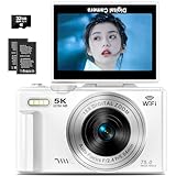 デジカメ 5K デジタルカメラ 7500万画素 コンパクトカメラ 18倍デジタルズーム 180度回転可能 スクリーン AFオートフォーカス 3.0"IPS画面 自撮り 32GBマイクロSDカード付き リチウムイオン電池 2 個付き Vlog カメラ 軽量 修学旅行 学生 初心者 ホワイト