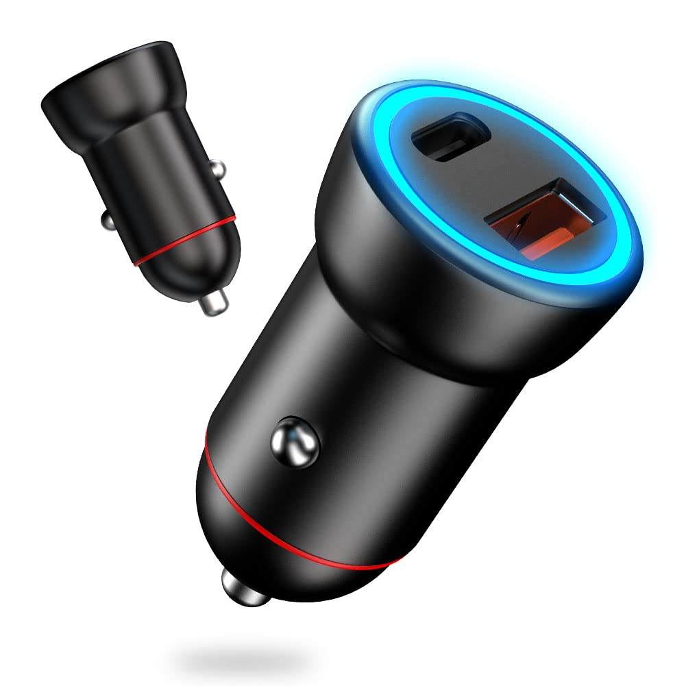 Besince カーチャージャー 22.5W 2ポート シガーソケット LEDライト付き Type-C USB-C PD3.0 QC4.0 ソケット分配器 USB-A 12V/24V車 iPhone 14/13/12 Pro Max Samsung S22/21 Note20/10 Google Pixel iPad Pro-Sliver PPS 対応