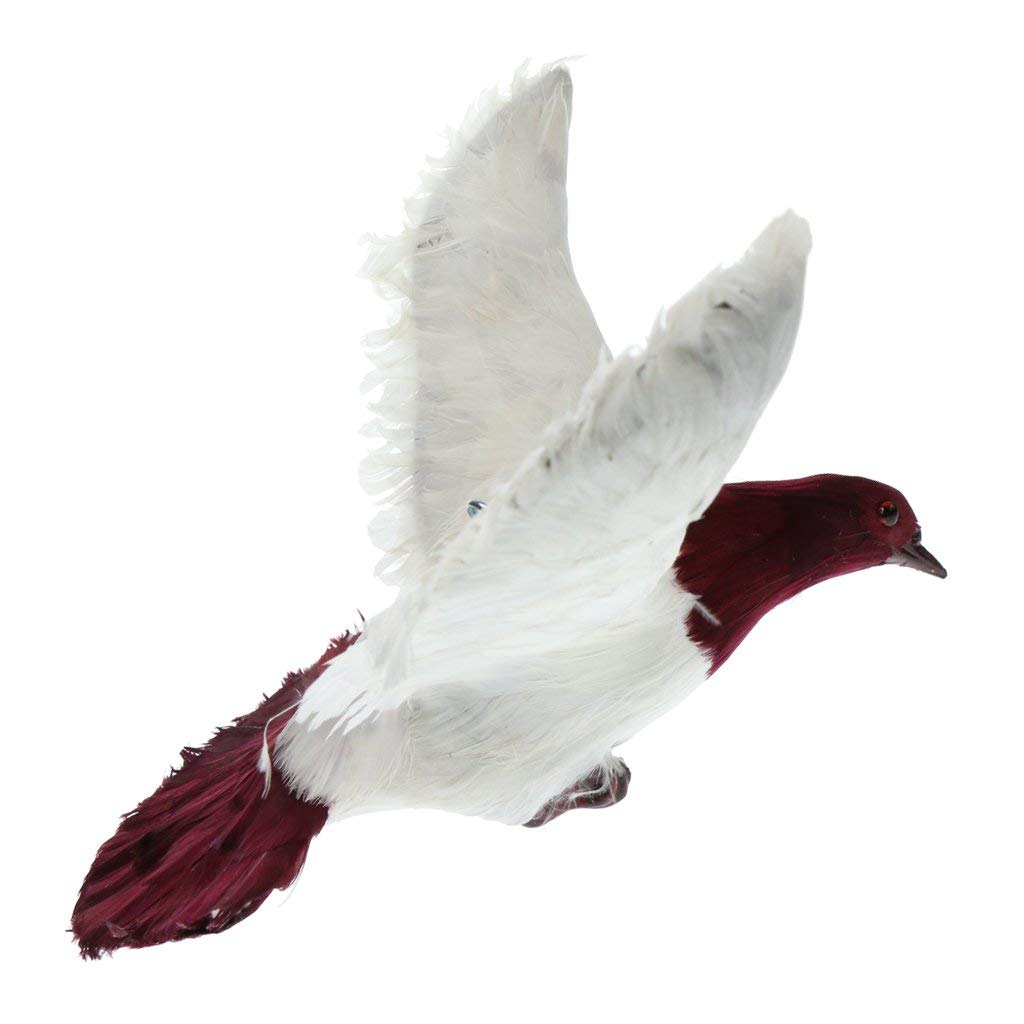 Artificial Pigeon Bird Realistic Feathered Bird for Garden Tree Decor Ornament - #5 Red Flying
