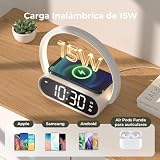 VOSFEEL Lampka nocna Touch, ściemniana z budzikiem, lampa stołowa z funkcją ładowania, ładowarka bezprzewodowa, lampka nocna z 4-stopniowym nasyceniem światła, wyjście USB, do sypialni, salonu, biura