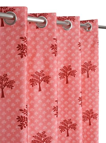 Image of Printed Tree 1 Piece Polyester Home & Living Room Eyelet Long Door Curtain - 9 Feet, Maroon Red