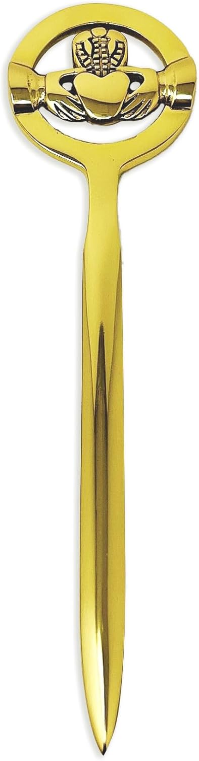 Claddagh Letter Opener Polished Brass Golden Library or Irish House Accessory Celtic Housewarming Gift