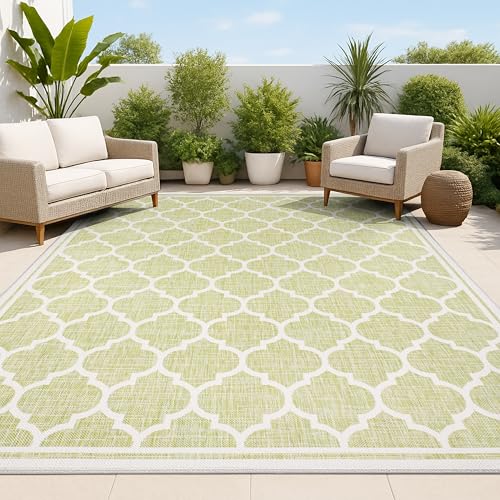 Image of JONATHAN Y Moroccan Trellis Indoor Outdoor Area Rug 8X10 Green /Cream, Trebol Textured Weave for Backyard, Patio, Porch, Easy-Cleaning, High Traffic, Pet-Friendly, Non-Shedding (SMB109G-8)