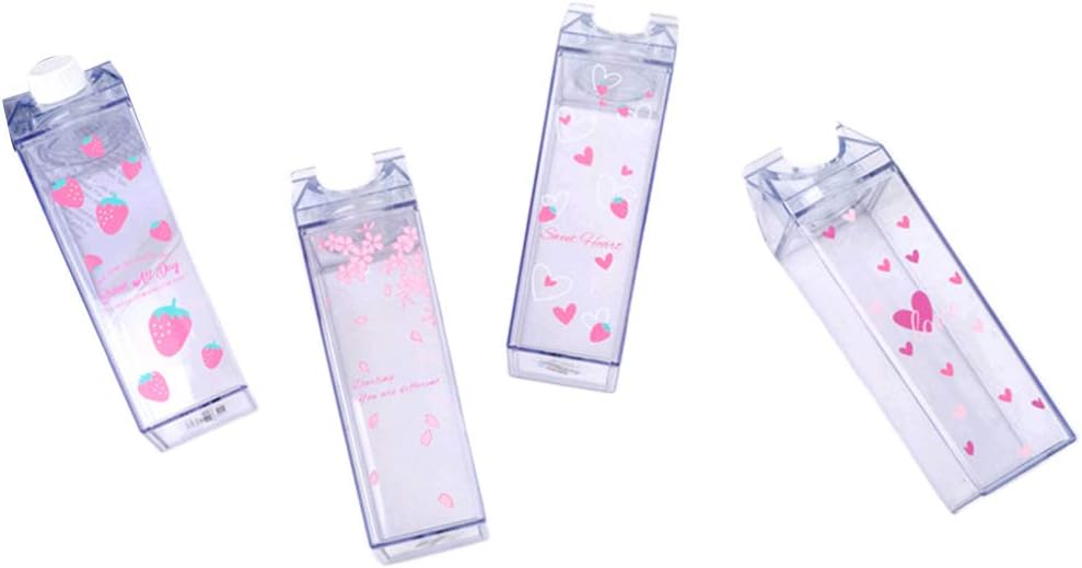 Yearkala Portable Water Bottle Milk Storage Sakura-Print Strawberry-Print Sports Drinking Clear Cup For Home School Office