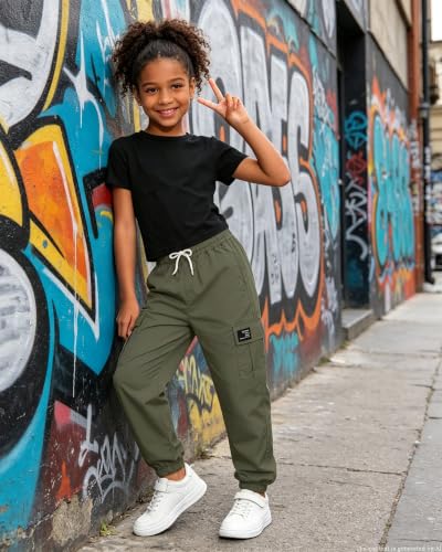 Image of Betusline Girls Fall Winter Clothing Sets, Long Sleeve Crop Top & Cargo Jogger Pants 2 Piece Outfit Sets,4T-14Y