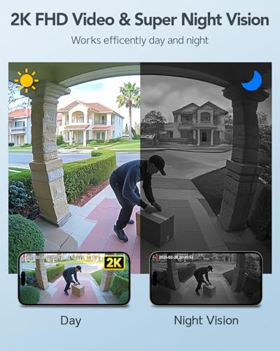 XTU Video Doorbell Camera Wireless, 2K HD Smart Door bell Camera Head-to-Toe View, Battery Operated, PIR Motion Detection, Night Vision, 2-Way Audio, SD Card & Cloud Storage, Works with Alexa - Image 4