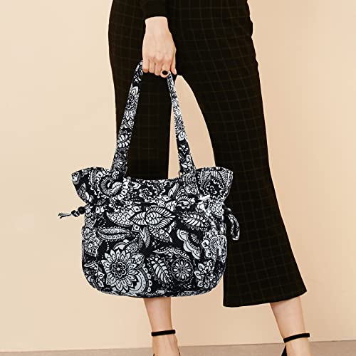 Searock Womens Tote Bags Quilted Small Cotton Purse Lightweit Boho Handbags-Black White thumb #4