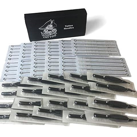 PFT (60) Counts of Assorted PRE-STERILIZED Tattoo Needles with Matching (60) Black Rubber Disposable Tubes (5/8") by Pirate Face Tattoo Cover