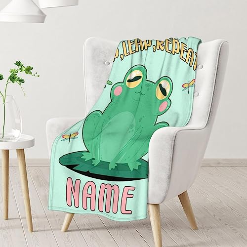 Mercuryelf Custom Frog Throw Blanket - Soft, Fuzzy & Warm - 50x60 Inches Flannel Blankets for Living Room, Sofa - Light Green Funny Throws Gift for Teens