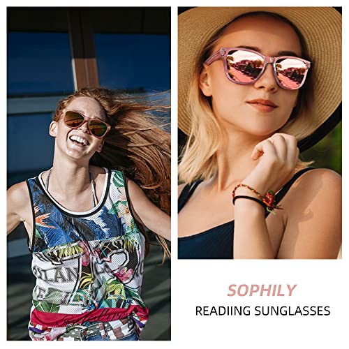 Sophily Full Reader Sunglasses Women Men, Womens Mens Reading Sun Glasses Mirroed Pink Blue Lenses Outdoor Not Bifocal Mirrored Pink, 2.0 #TOP1