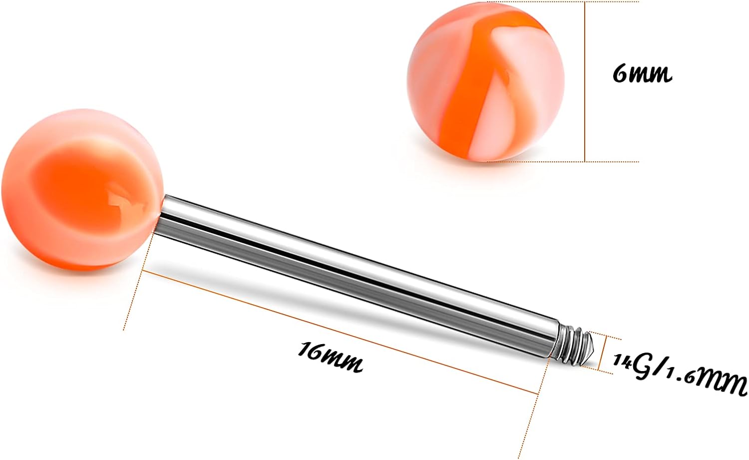 Vista 2 de Jadive 200 anillos de lengua para mujer, 14G, 0.630in, anillos rectos de acero inoxidable, piercing para el cuerpo, joyería de caramelos