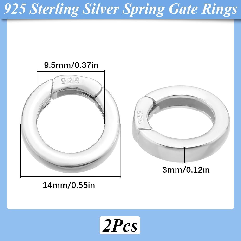 SUNNYCLUE 1 Box 15mm 925 Sterling Silver Spring Rings Purse Ring Clips Metal Round Carabiner Clip Clasps Purse Trigger Snap Hooks Gate O Rings Bulk for jewellery Making Keyrings Bags Diy Crafts Suppli - Image 2