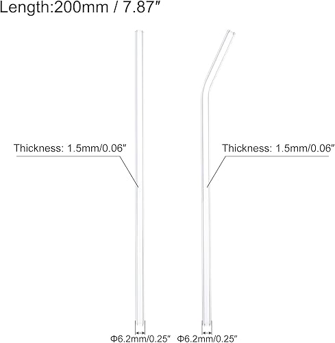 Miniatura 8 de uxcell Pajitas de vidrio reutilizables, 4 popotes de repuesto de vaso de viaje de 7.874 x 0.197 in con un cepillo de limpieza para bebidas de té de