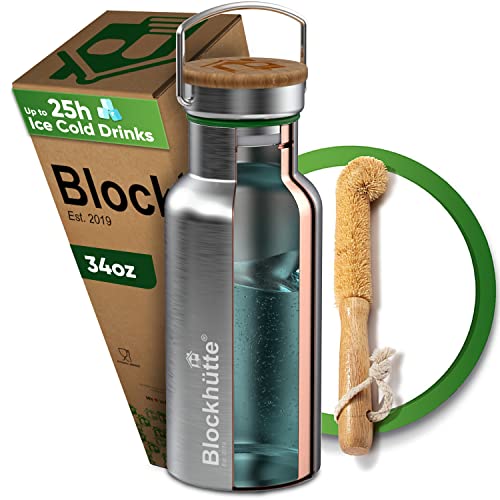 Blockhuette Vacuum Insulated Stainless Steel Water Bottle I 34 oz I Wide Mouth Metal Bottle for hot and cold drinks I BPA-Free I perfect for Travel, School I Kids, Adults, Water Canteen, Sports, flask Blockhuette Vacuum Insulated Stainless Steel Water Bottle I 34 oz I Wide Mouth Metal Bottle for hot and cold drinks I BPA-Free I perfect for Travel, School I Kids, Adults, Water Canteen, Sports, flask
