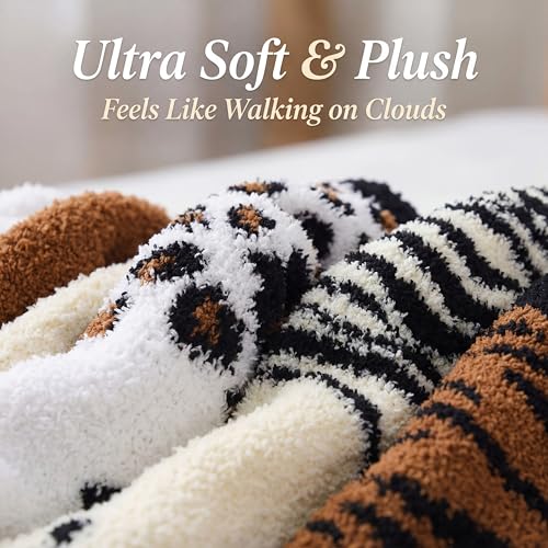 Image of Tipi Toe Womens Fuzzy Crew Socks with Anti Slip Grips Warm Cozy Fluffy Winter Slipper Socks Non Skid Home Socks for Women
