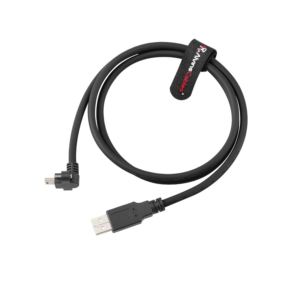 Alvin's Cables Kabel USB 2.0 typu A do Mini USB wygięty zamek dolny, podwójny rozstaw śruby 15 mm do kamery przemysłowej Daheng, ekranowany łańcuch o wysokiej elastyczności, wypukły port, 5m/16,4