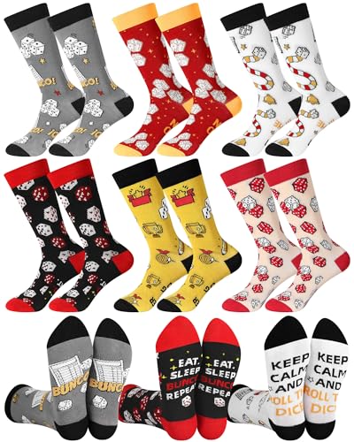 Glitopper 6 Pairs Funny Bunco Socks for Women Novelty Bunco Gifts Dice Crew Socks for Players Mom Friends Dice Game Night Party Gifts