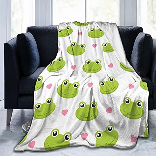 AuHomea Cute Frogs with Hearts Throw Blanket Lightweight Flannel Fleece Blankets Warm and Cozy Throws for Winter Bedding and Couch 50"X40" Inches for Kids Adults