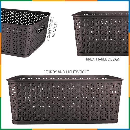 Image of SHUTTLE ART Set Of 3 Plastic Storage baskets For Kitchen, Clothes, Multipurpose Vegetables, Toys, Books, Office, Stationery, Wardrobe /Strong Plastic Material & Side Grip (Medium | Multicolor)