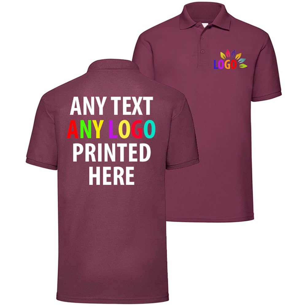 Personalised Polo Shirt Company Logo Workwear Uniform Custom Print Event Stag Do Top - Any Text | Any Colourr Burgundy