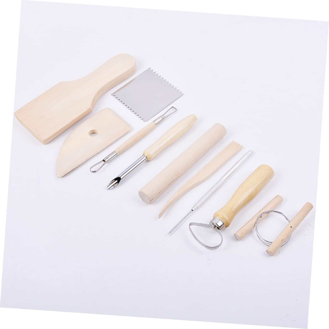 Homoyoyo 10-Piece Clay Craft Tool Set Wood Handle Stainless Steel Clay Accessory