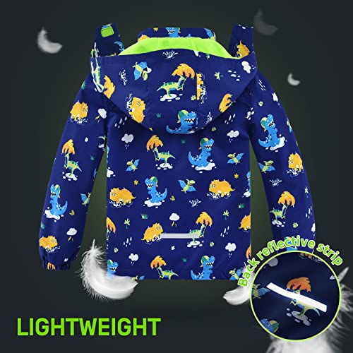 Wawsam Kids Boys Rain Jacket Waterproof Toddler Raincoat Outdoor Dinosaur Rain Jacket With Detachable Hood Lightweight Rain Poncho Jacket Windbreaker Dino Rain Coat With Reflective Strip #TOP5