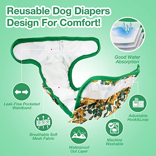 Pet Soft Washable Female Diapers (3 Pack) – Female Dog Diapers, Dress Style Comfort Reusable Doggy Diapers For Girl Dog In Period Heat (Floral, Xs) #TOP3