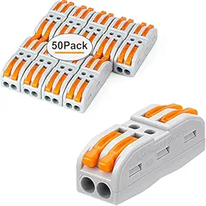 GKEEMARS 50 Pcs Lever Wire Connector, 2 Conductor Compact Splicing Connectors for Circuit Inline 28-12 AWG