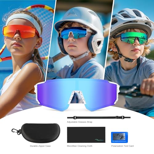 Image of Fanshen Kids Baseball Sunglasses for Boys Girls Ages 3-12, Sports Polarized Youth Baseball Softball Sunglasses UV Protection