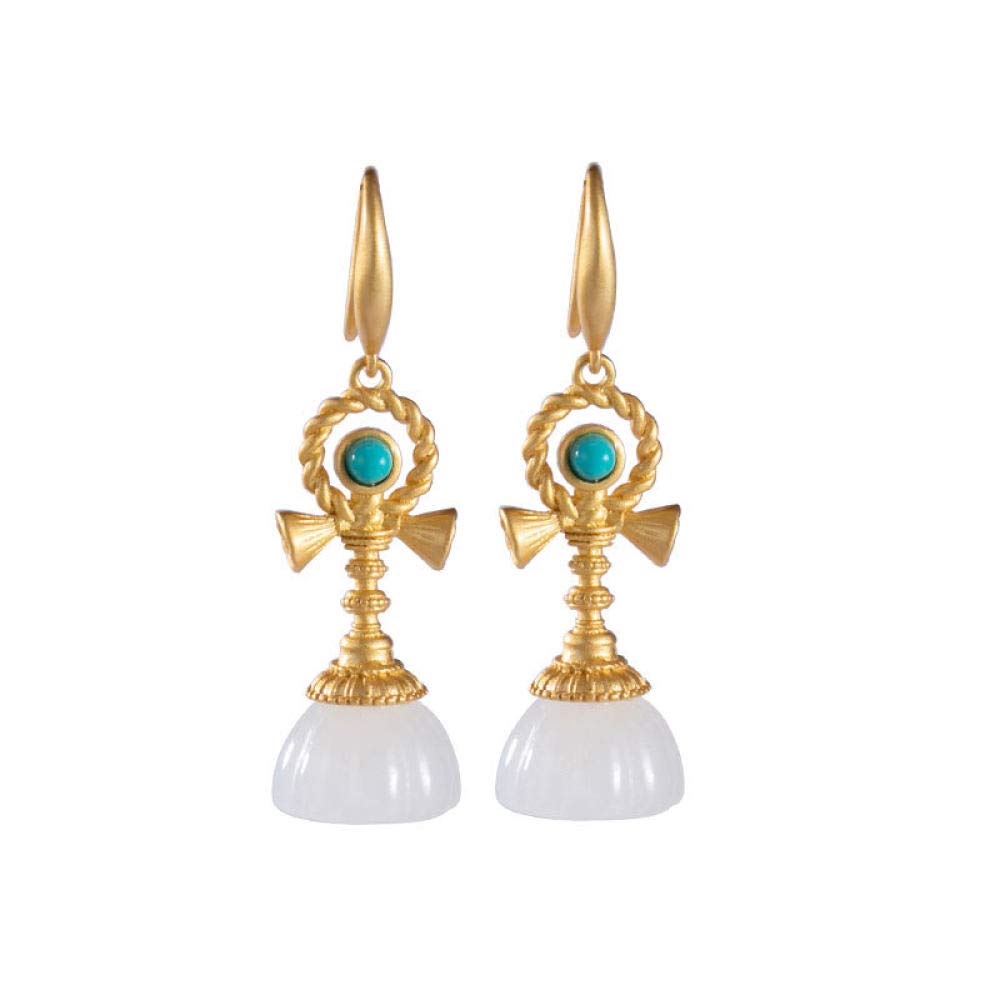 Vintage Largo Aretes De Plata Esterlina S925 Mujer Chapado En Oro Blanco Loto De Jade Encanto Estilo Chino Clásico Elegante Temperamento Temperamento De Gama Alta Regalo
