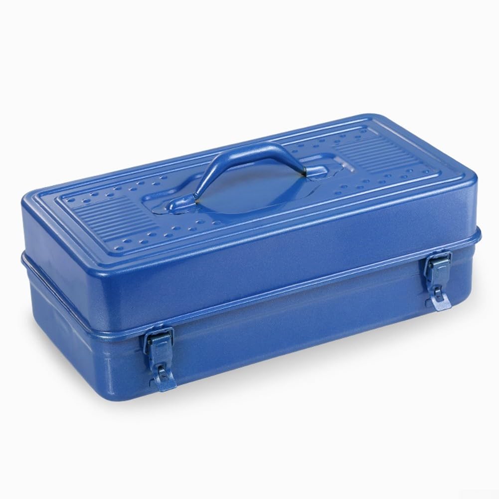 Caja de herramientas de metal, caja de herramientas pesada con mango de rodillo y cierres de metal, caja de herramientas portátil para un montaje seguro de herramientas (45 x 24 x 15 cm)