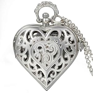 JewelryWe Muttertagsgeschenk Taschenuhr Damen Engelsflügel Herz Kettenuhr Analog Quarz Uhr Anhänger mit Halskette Kette Silber Geschenk für Frauen