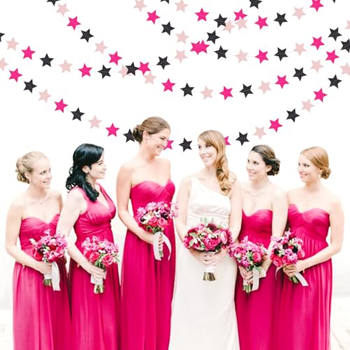 Image of Hot-Pink Black Birthday Party-Decorations Garland - 62ft Twinkle Little Star Baby Girl Hanging Streamers Banner,Graduation Engagement Bachelorette Decor Hugtmr