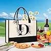 Tecanne Personalized Initial Canvas Tote Bag, Cosmetic Bags, Suitable for Birthday, Wedding, Beach, Holiday, Great Birthday Gifts for Women, Mom, Teachers, Nurses, Best Friends, Bridesmaids (D) #5