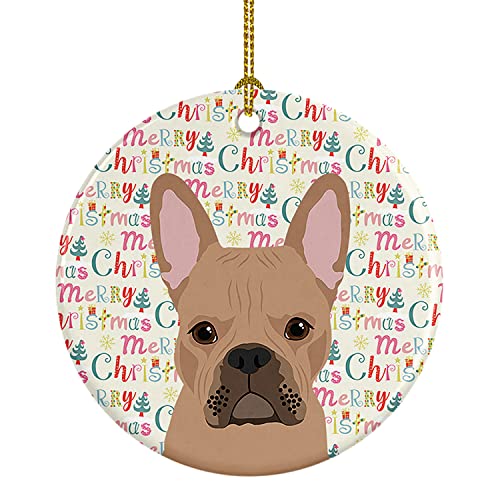 Caroline's Treasures French Bulldog Cream Christmas Ceramic Ornament Christmas Tree Hanging Decorations for Home Christmas Holiday, Party, Gift, 3 in, Multicolor