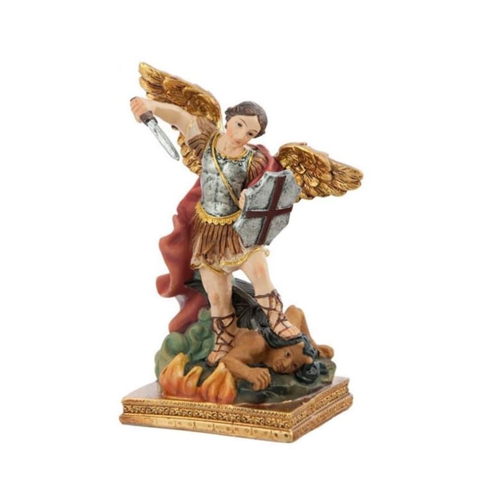 Estatua Del Arcángel Miguel En Resina Coloreada - Figura Religiosa 12x6x22 Cm, Decoración Para Hogar O Regalo