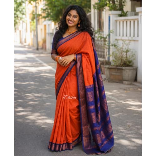 Image of Gadwal Cotton Silk Checked Saree for Women | Pure Kalyani Cotton Checked Saree with Zari Border Tassels & Blouse | Kanjivaram Linen Silk | Handloom Weave