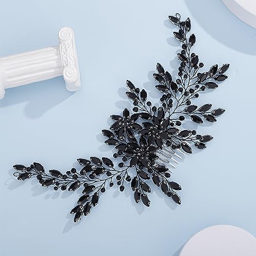 Peine grande negro con cuentas y cristales para boda miniatura 1